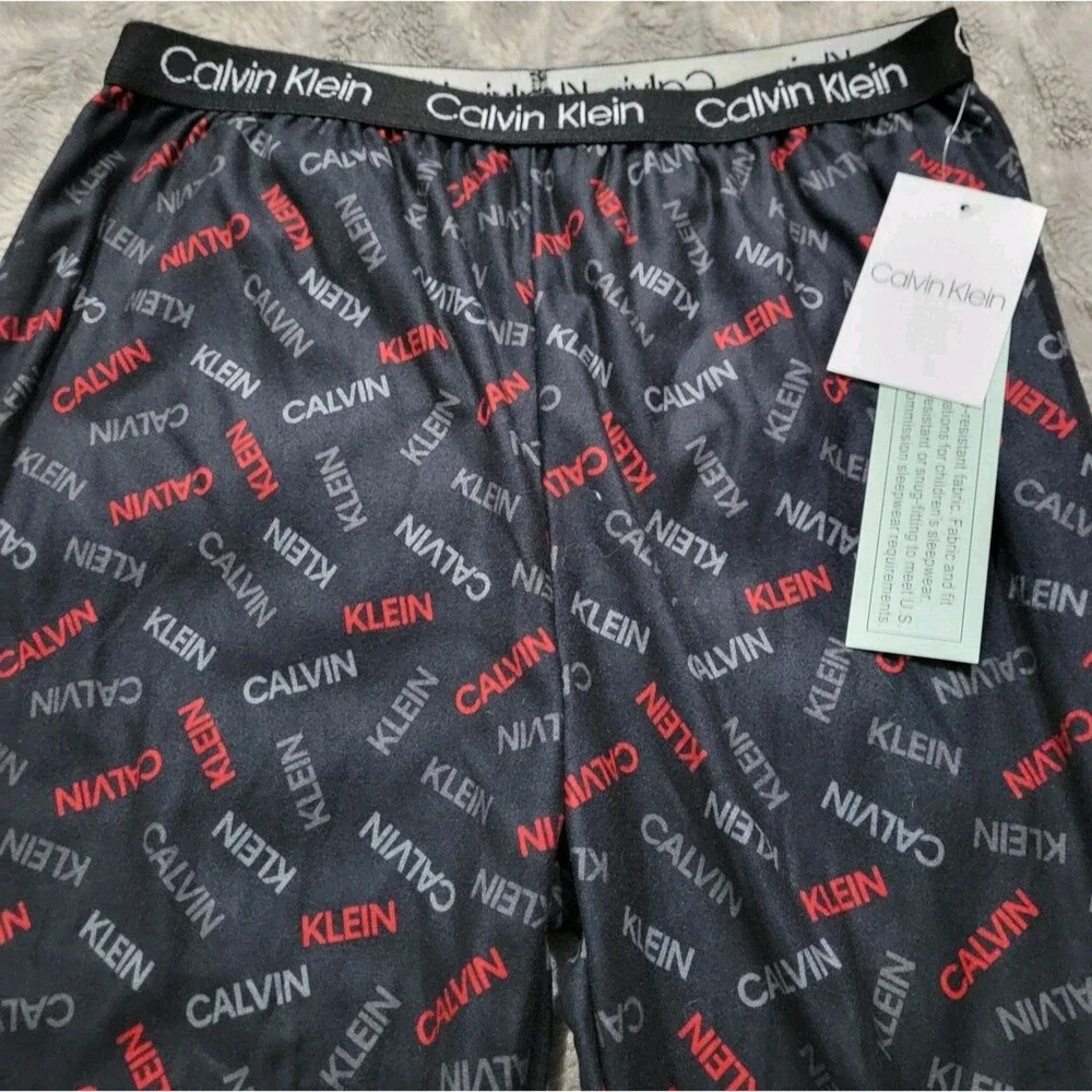 Calvin Klein Boys 10-12 L Black Spell Out Pajama Lounge Pants NWT